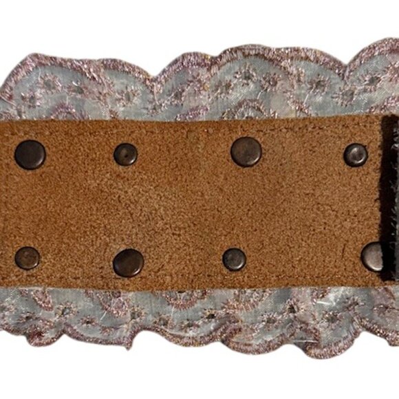 Betsey Johnson Leather Lace Embroidered White Pink Y2K Cottage Core Belt Medium main image 13